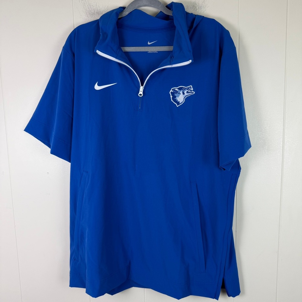 Nike Mens Large‎ Blue Wolf Logo Short Sleeve Pullover Jacket Half Zip